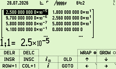 the matrix editor showing the input table, two columns of numbers