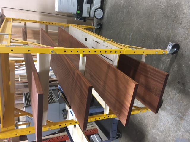 Shelves made from poorer-grain Sapele