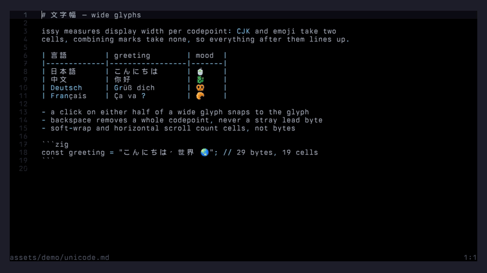 cjk and emoji in a markdown table with aligned columns