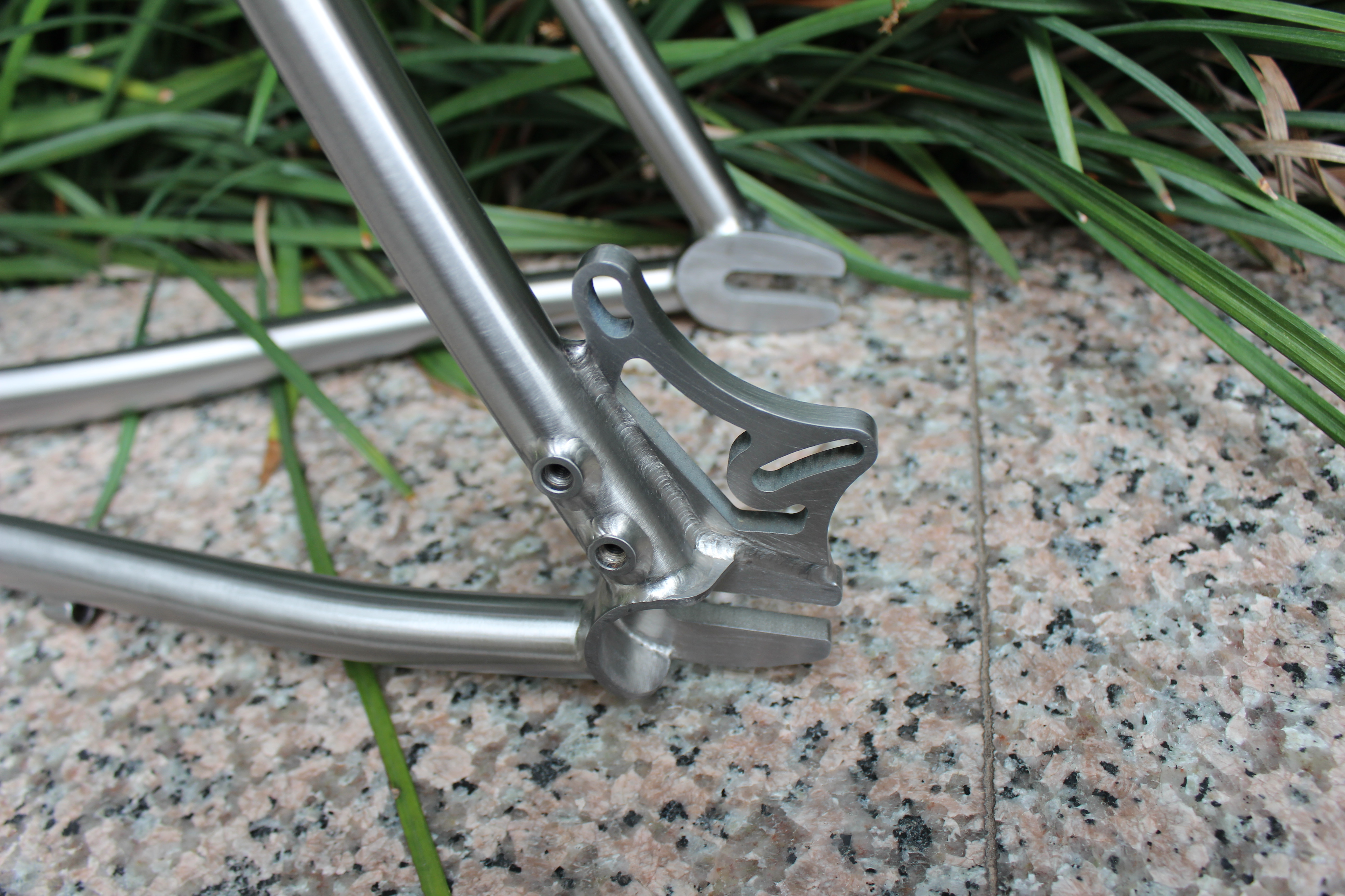 a titanium bicycle frame just after production