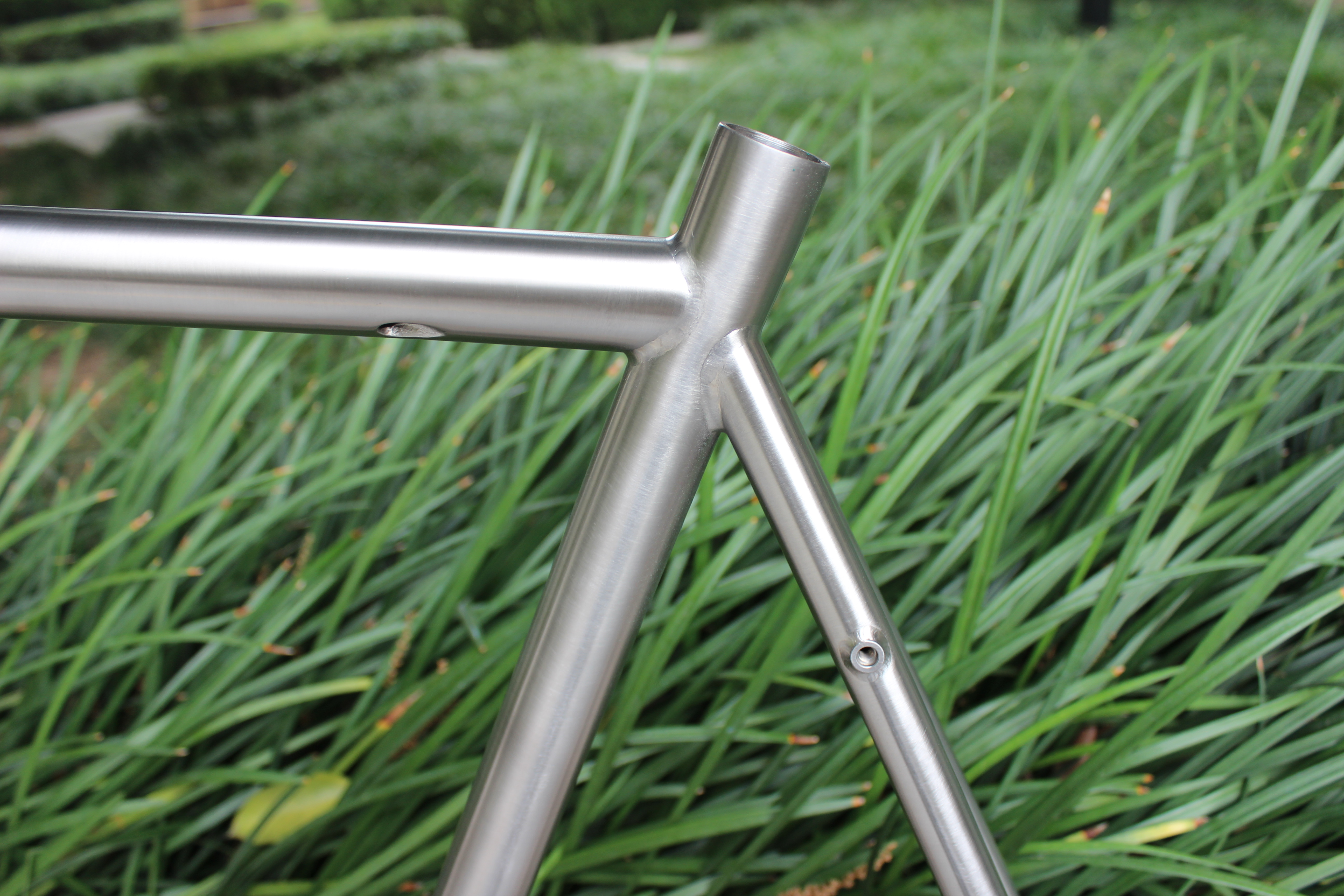 a titanium bicycle frame just after production