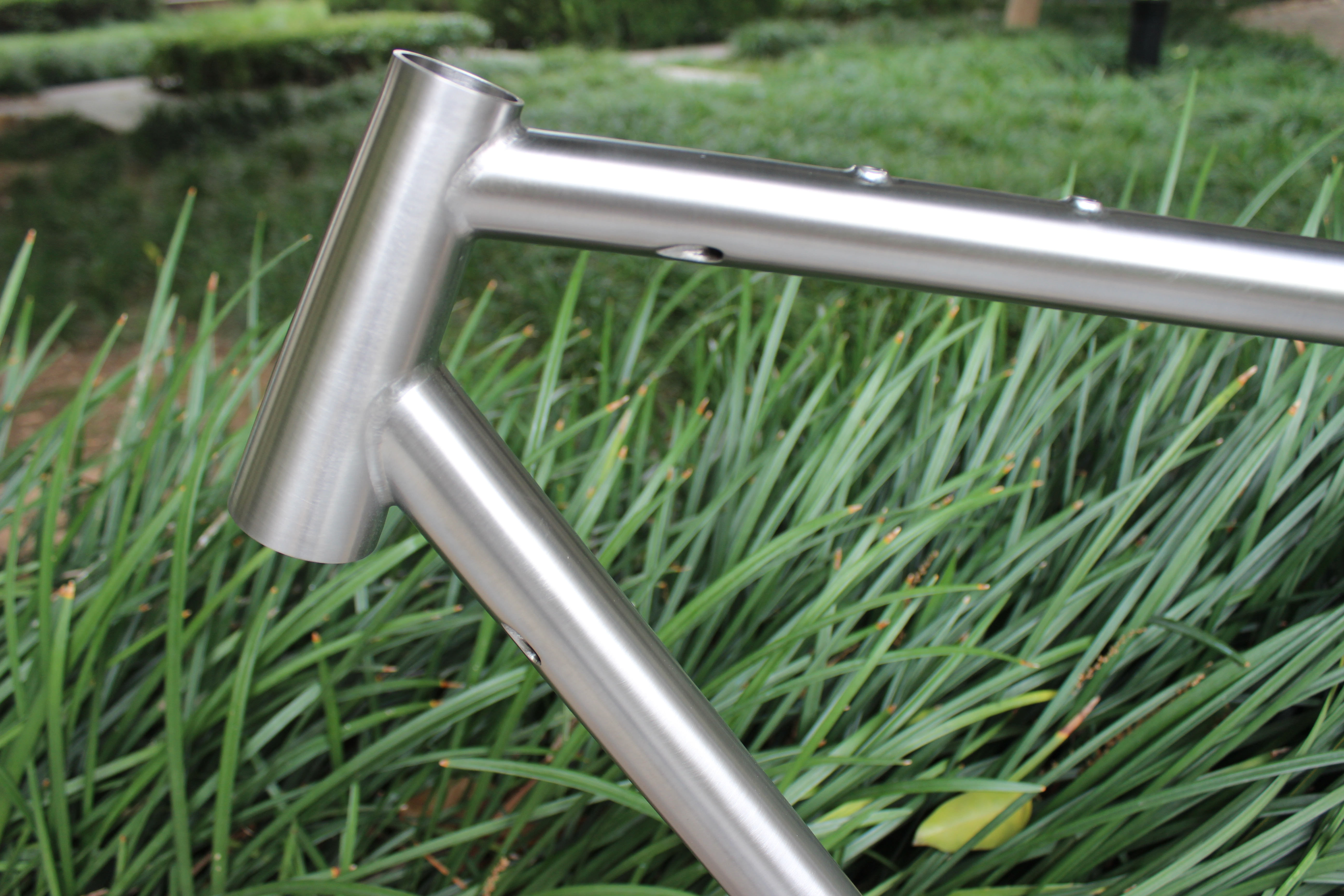 a titanium bicycle frame just after production