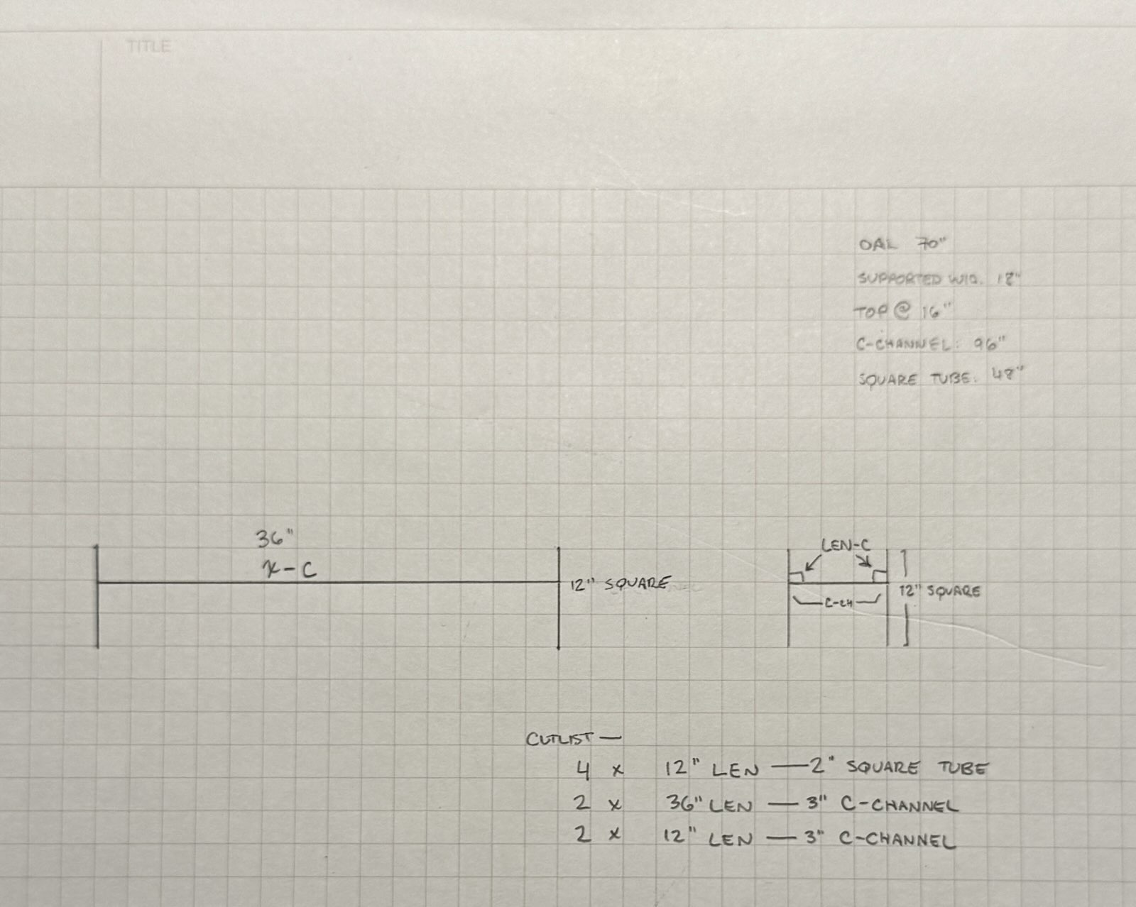 A sketch and cutlist for the steel base.