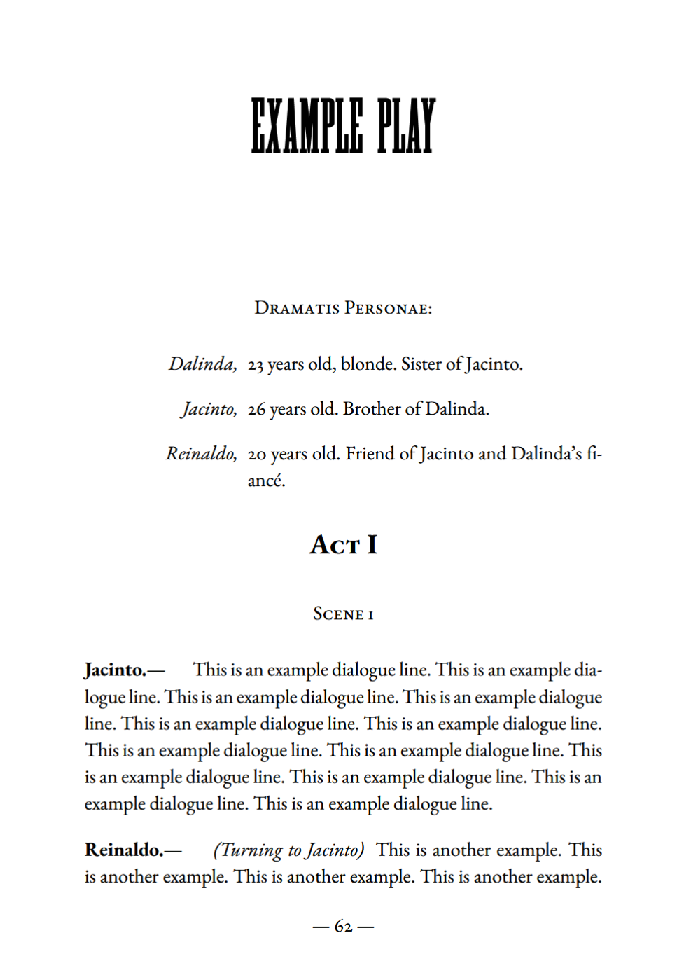 The first page of a play to illustrate compiled formatting.