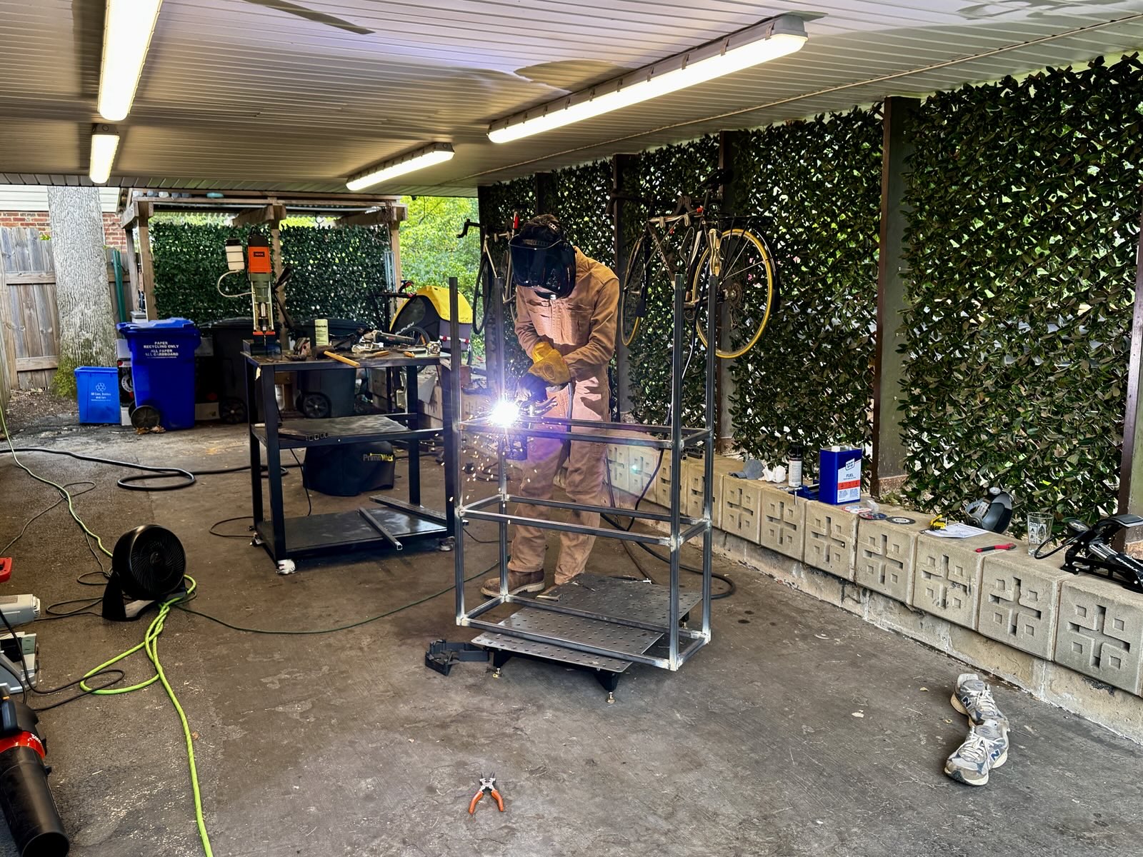 Building the shoe rack.