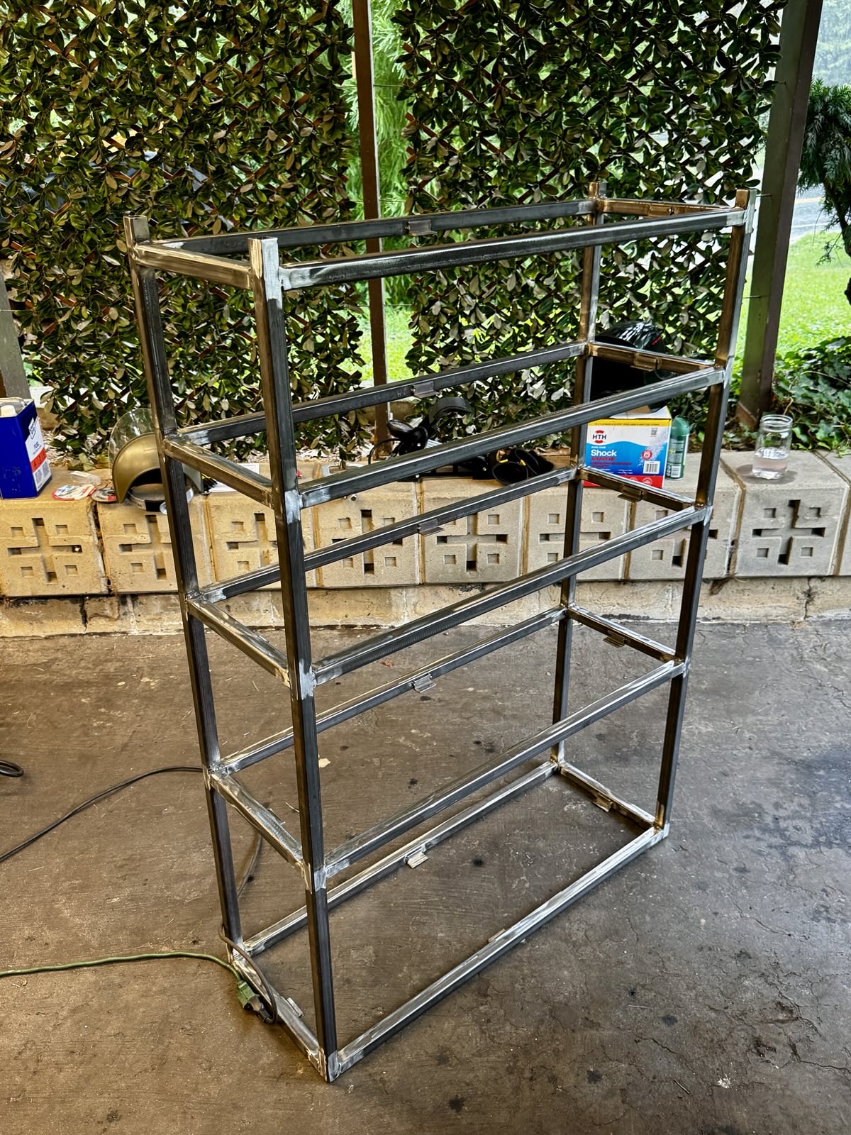 Building the shoe rack.
