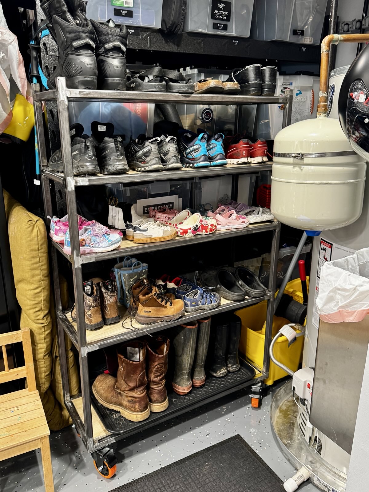 Building the shoe rack.